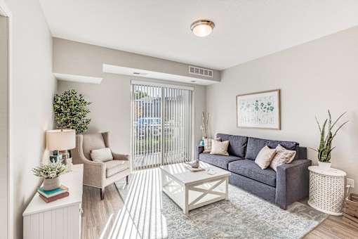 Living Room, patio, balcony, Senior Apartment, Senior living, Maplewood, White Bear Lake, Saint Paul, Frost English Silver