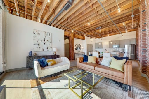 a living room with a couch and a table