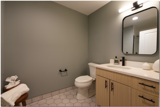 Bathroom at Innovation Landing Cleveland Apartments