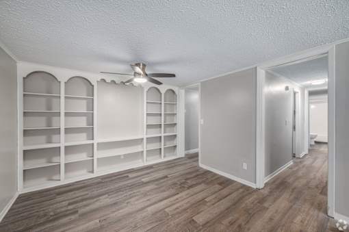 apartment with built in shelves