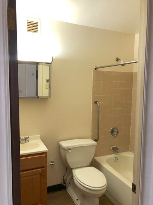 A white toilet sits next to a sink in a small bathroom.
