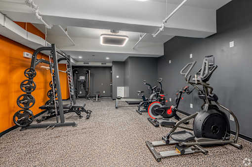 gym with a variety of equipment at Life At Agora, Cleveland, OH