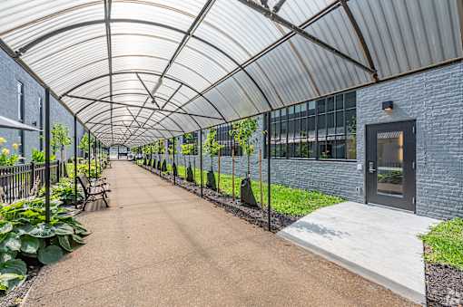 long, covered walkway at Life At Agora, Ohio