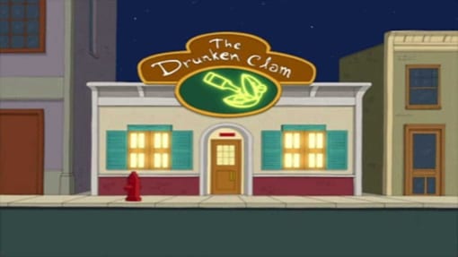 a building with a sign that says the drunken clam