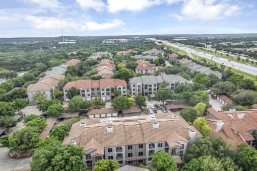 Aerial view of community at River Stone Ranch, Austin