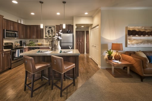 Open concept kitchen and living area at Villas at San Dorado, Oro Valley