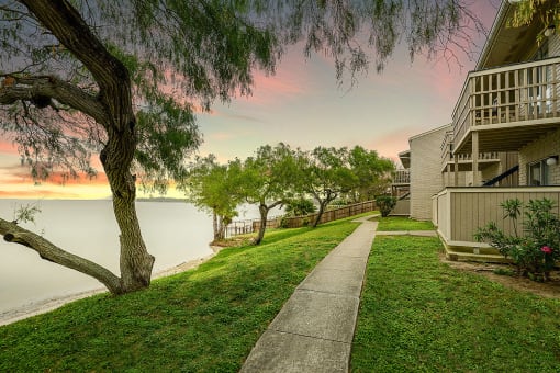 Lush Green Courtyard Wit Walking Paths at The Bay Club, Corpus Christi, TX, Texas