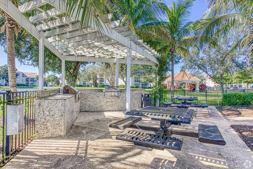 Patio with grill and picnic tables