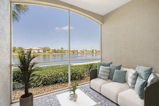 Enclosed patio with a water view