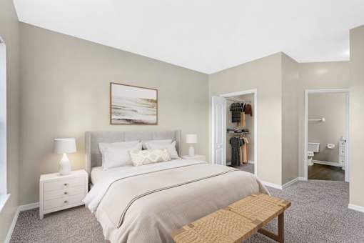 Large master bedroom with walk-in closet and en-suite bathroom.