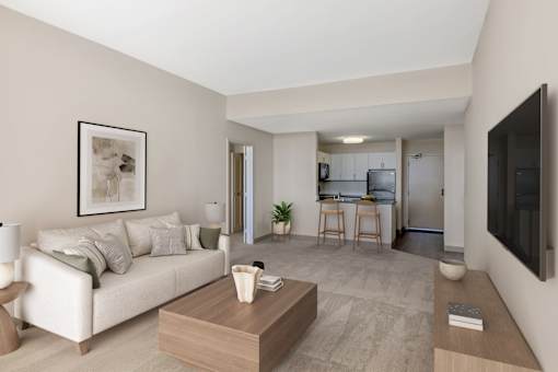 Spacious Living Room that opens into the Kitchen