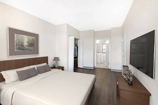 Large bedroom with a walk-in closet and en suite bathroom