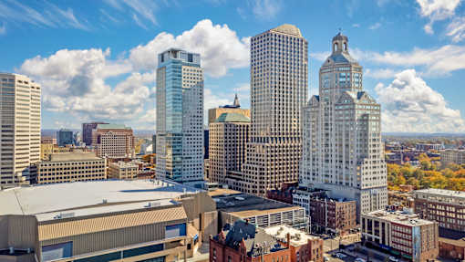 An aerial view of the cityscape including Hartford 21