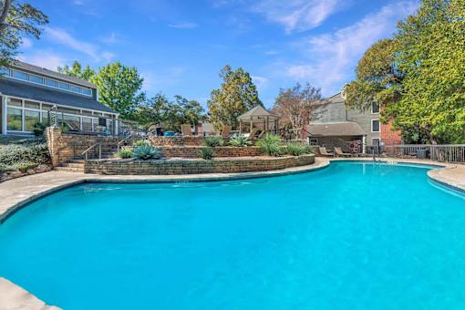 Large swimming pool in a backyard at Great Hills, Austin, TX 78759