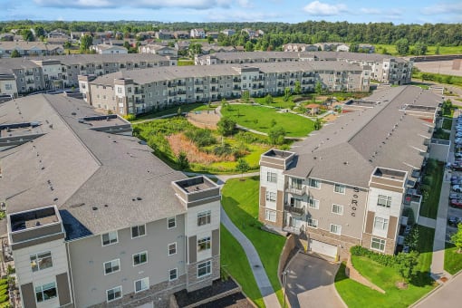an aerial view of SoRoc on Maine apartments in  Rochester, MN
