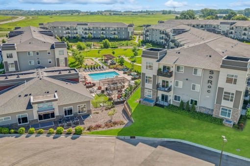 an aerial view of SoRoc on Maine apartments in  Rochester, MN