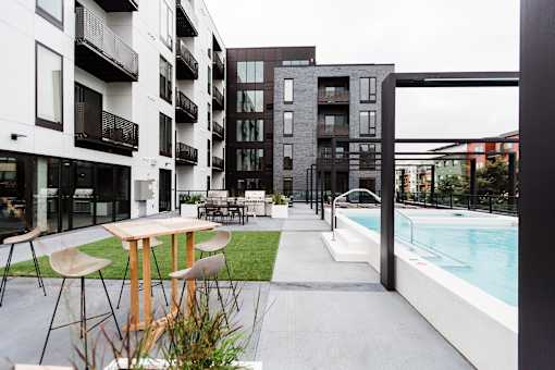 Rooftop Pool and patio at Maven on Broadway Apartments, Minnesota, 55904