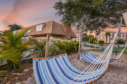 Take time to relax in the hammocks by the pool at The Brittany, Indialantic, FL