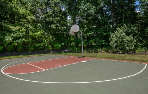 Play a game of pickup on the basketball court at Residences at Westborough Station, Westborough, Massachusetts