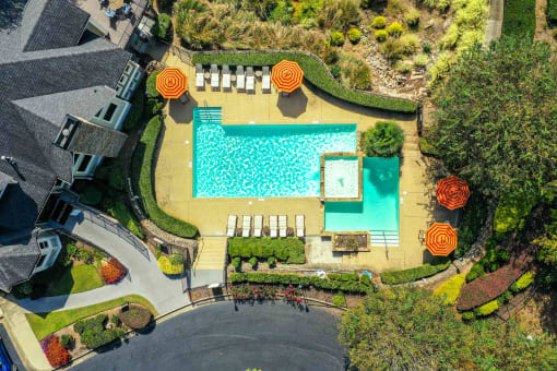 aerial view of a swimming pool