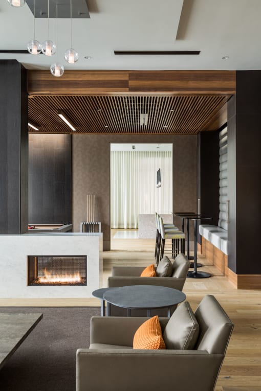 seating lounge with fireplace at The Merc, Waltham