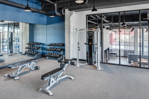 the fitness center at The Maven on Broadway