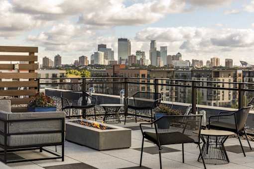 Patio with firepit at Revel, Minneapolis