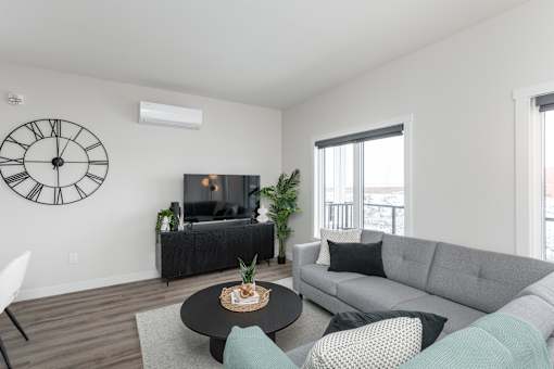 Modern Living Room at Latitude 49 Townhomes, Winnipeg Manitoba