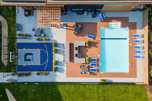 Aerial Pool View at G17 Apartments at Tamarack, Edmonton