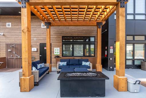 Outdoor Firepit Patio at G17 Apartments at Tamarack, Edmonton, AB