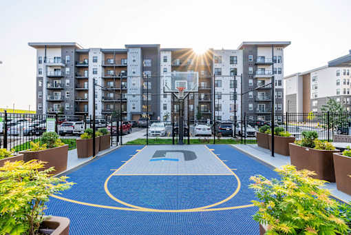 A basketball court at G17 Apartments at Tamarack, Edmonton, AB