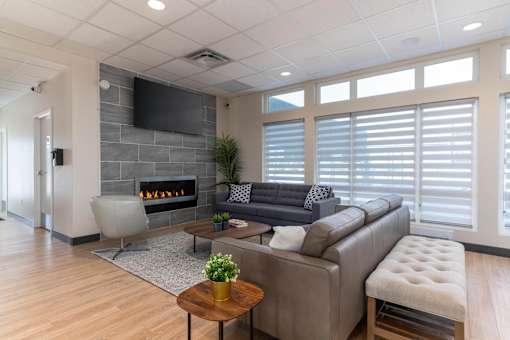 Clubroom With Fireplace at G17 Apartments at Tamarack, Alberta, T6T 2M4