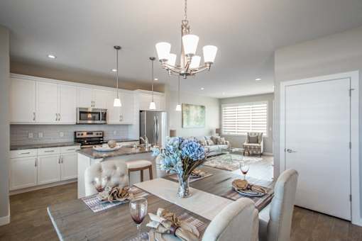 Interior - wide shot of kitchen and dining area.