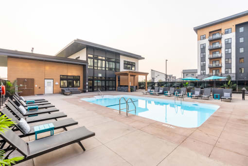 the swimming pool at Vibe Apartments at Arbour Lake in Calgary, AB