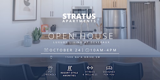 A Stratus Apartments open house is scheduled for October 24th from 10am-4pm.