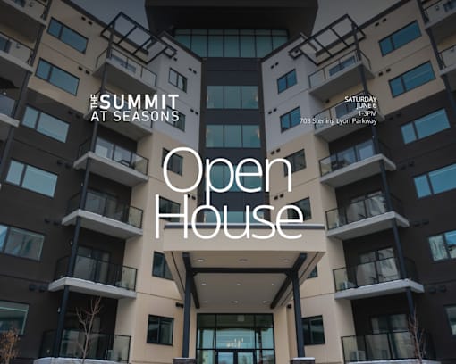 A modern building with the words "Open House" prominently displayed in the foreground.
