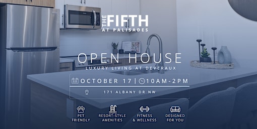 An open house event is advertised for October 17th from 10am-2pm at 171 Albany Dr NW.