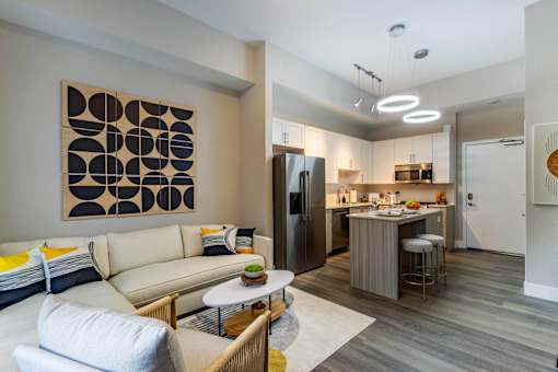 Living Room With Kitchen at Icon One, Daytona Beach, Florida