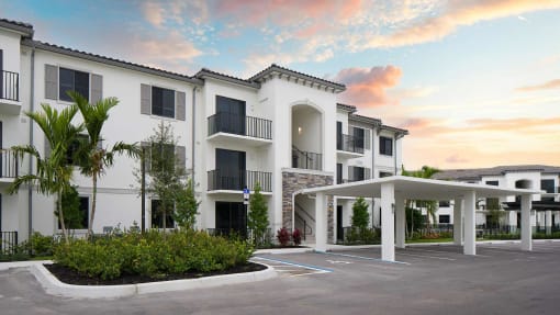 a rendering of the exterior of a building at sunset at Portofino Vineyards, Fort Myers, FL 33967