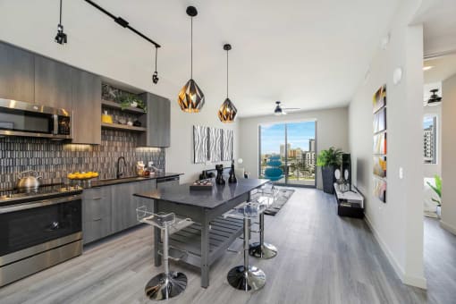 Kitchen And Living Room at Quantum Apartments, Fort Lauderdale, FL, 33304