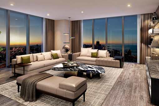a living room with a couch and a table