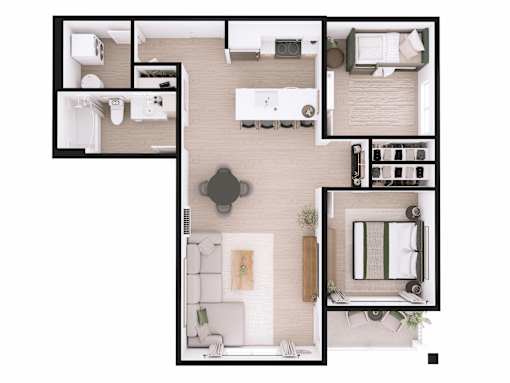 A black and white floor plan of a house with a kitchen, living room, and bathroom.