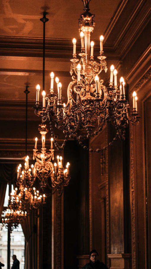 a chandelier in a room with many candles