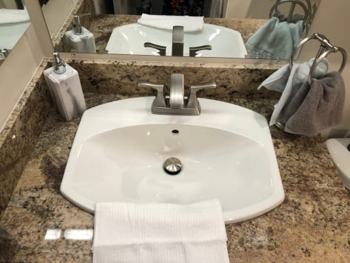 a sink in a bathroom with a mirror above it
