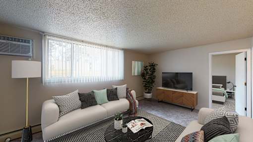 Living Room with Couches, TV and Windows