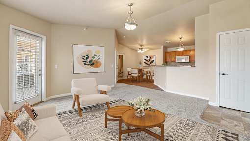 a living room with a couch and a table
