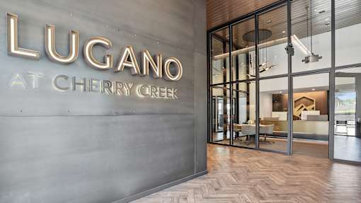 the lobby of the lugar at cherry creek office building