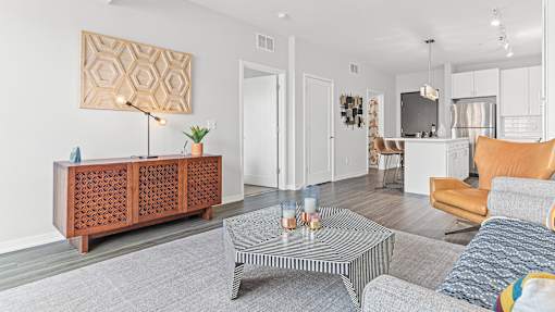 a living room with a couch and a coffee table