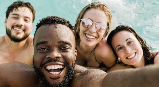 a group of people in a swimming pool