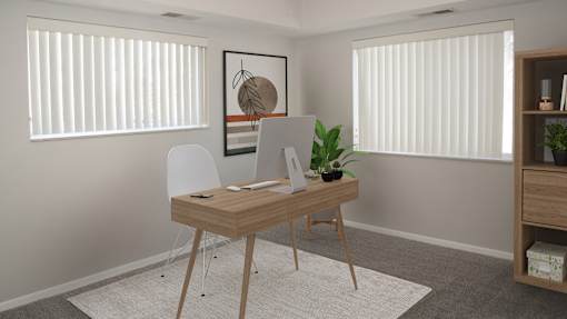 a home office with a desk and a computer